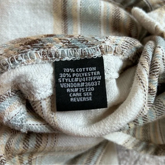 BKE Vintage Tailored Fit Plaid Western Pearl Snap Shirt Mens Medium Cream Blue - Picture 6 of 7